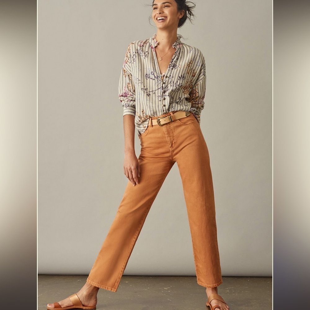 Pilcro The Column Straight Jeans in orange fall boho denim Anthropologie barrel - Picture 1 of 11
